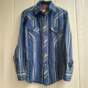 *VTG Rustler X-Long Tail Pearl Snap Button Up Western Shirt-Men's L